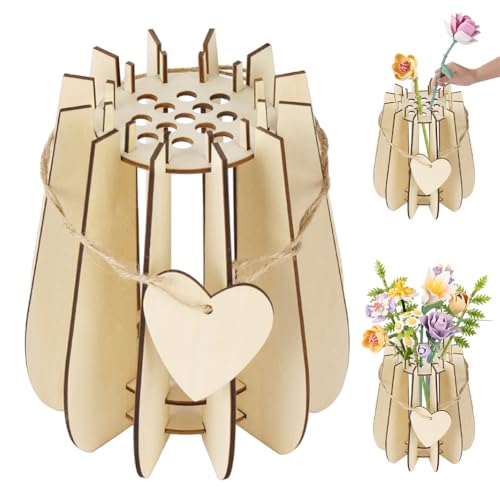 AUAUY Vase for Lego Flowers Bouquet 3D Wooden Puzzle Vase Creative Wooden Vases Compatible with Lego Roses Flowers Bouquet Cherry Blossoms Tulips Sunflowers Display Home Decor(Style 1)