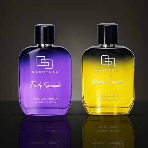 Image of Scentual Perfume Fruity Serenade & Mimosa Serenity EDP (Pack of 2) For Men & Women | Long Fragrance Duo with Cassis, May Rose & Mimosa | Modern Lifestyle Scents for All Occasions (100mlx2)