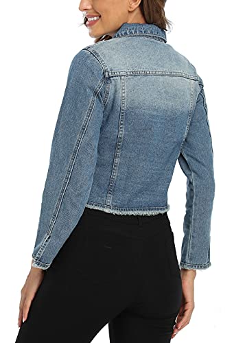 Anienaya Jean Jacket Women’s Frayed Washed Button Up Cropped Denim Jacket w 2 Side Pockets2