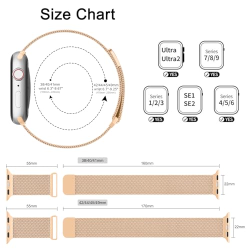 Image of Meliya Metal Straps Compatible for Apple Watch Strap 38mm 40mm 41mm 42mm 44mm 45mm 46mm 49mm Women Men, Adjustable Mesh Loop Magnetic Milanese Band for iWatch Series 10 9 8 7 6 5 4 3 2 1 SE