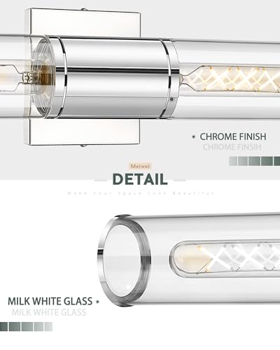 Image of Bathroom Vanity Light Fixtures, Chrome Wall Lights in Clear Glass Indoor Wall Sconce, Modern Wall Light Up and Down Wall Mount Lamp for Bathroom, Bedroom, Hallway, Kitchen, VL834-CH-CL