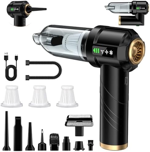 Handstaubsauger Akku 4-in-1, 28000PA Auto Staubsauger Stark mit Bürstenloser Motor, Handstaubsauger Kabellos, 3-Gang 250000 U/min Autostaubsauger für Auto, Küche, Haus & Tierhaar R