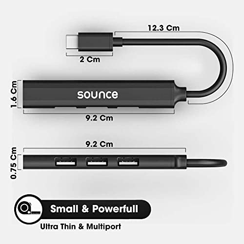 Image of Sounce 4-in-1 Portable Type-C Hub (Type-C to 4 USB-A Ports) with Aluminum Shell, USB Port Hub 3.0 Compatible for PC, Mac Pro, Mac mini, iMac, Tablet, and Smartphone