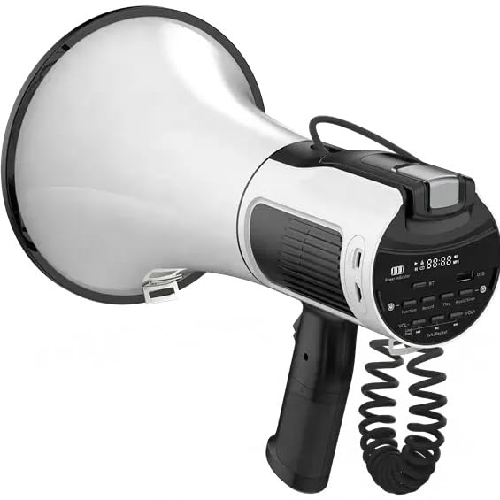 kh Megaphone with Siren Bullhorn 50 Watt Bullhorn Speaker with Microphone & Double Battery, Portable Lightweight Strap & 3.5mm Aux Input, BT, Alarm Function-picture-30