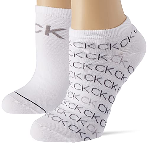 Calvin Klein Lot de 2 paires de chaussettes de sport All Over Logo pour femme, Blanc., taille unique