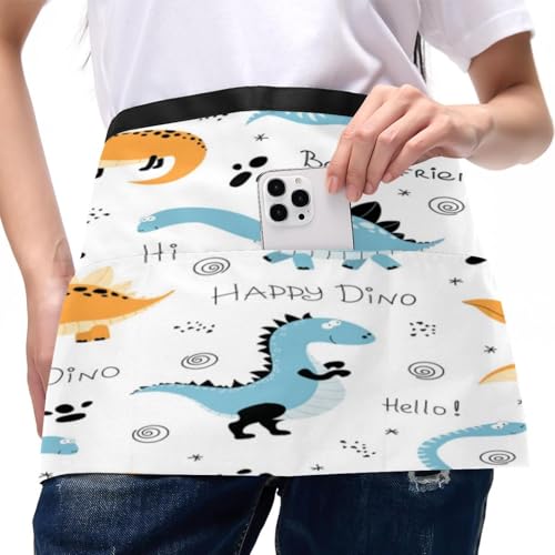 Tablier court de chef Hello Happy Dinosaur lot de 3 demi-tabliers multicolores avec 3 poches - 4
