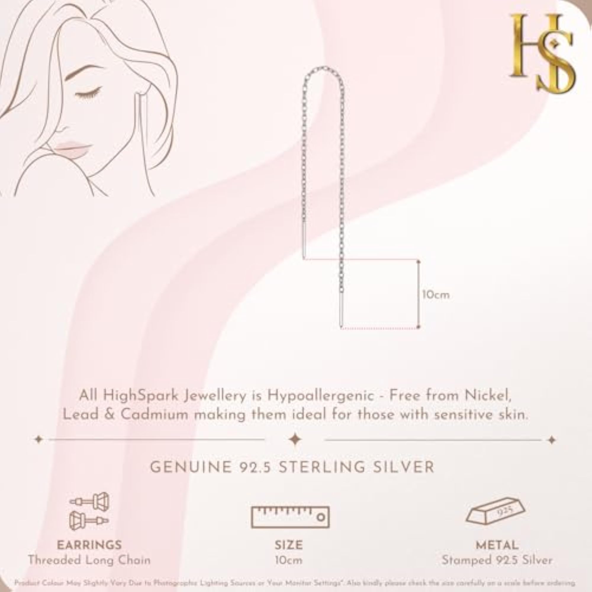 Women's 925 Sterling Silver Threaded Long Chain Earrings