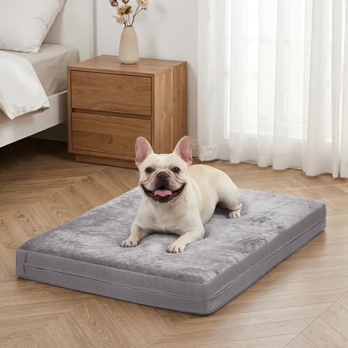 Waterproof Dog Bed for Crate Reversible Outdoor Dog Crate Bed Kennel Beds Pet for Small Dogs Waterproof Wipeable Anti-Slip Washable 23 x 17 Light Grey
