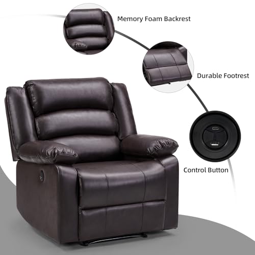 Image of EBELLO Faux Leather Classic Power Recliner Chair, Oversized Electric Overstuffed Reclining Chair with Soft Cushion and Back, Sofa with Comfortable Armchair, Classic Brown