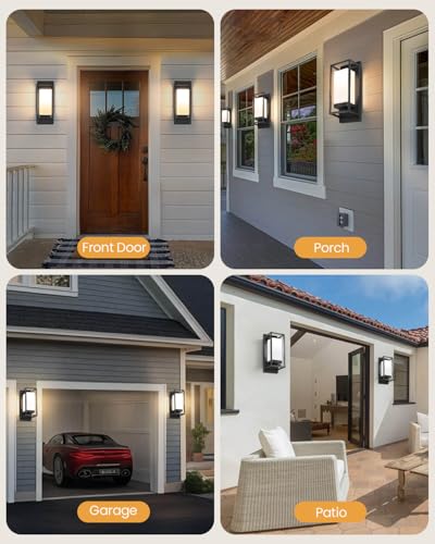 Image of SHIMR Modern Outdoor Wall Light, Black Outdoor Light Fixture with LED Bulb Included, E26 Base, Waterproof Exterior Sconce for Porch Garage Front Door