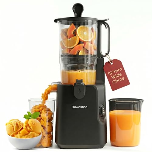 Image of Domestica Dripdrop Pro Cold Press Juicer for Home | All in One Slow Juicer for Fruits, Veggies & Nut Milk, BLDC Motor | High Juice Yield | Reverse Function, Easy Cleaning, 137mm Wide Chute