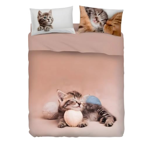 Bassetti Completo lenzuola effetto copriletto letto Una Piazza e Mezza, collezione Imagine, Cotone 100% stampa digitale ad alta definizione, made in Italy (Gatti)