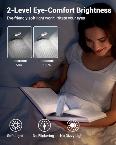 Image of DEWENWILS Book Reading Light with Clip, USB Rechargeable Booklight for Reading in Bed, Eye Care LED Book Lamp for Kids, Bookworms,2 Brightness Levels (White)