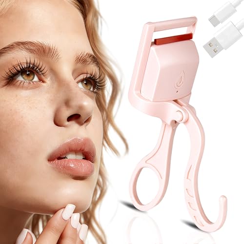 C-Shaped Eyelash Curler Heated Portable Rechargeable Electric Eyelash Curler Long Lasting Hold Quick Natural Curling Eye Lashes Safe Anti-Burn Design Pink