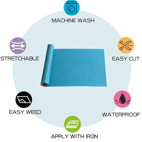 Image of RENLITONG Sky Blue Glitter HTV Heat Transfer Vinyl Rolls - 12 Inch x 5 feet Iron on Vinyl for T-Shirt and Silhouette, Easy to Cut & Weed for Heat Transfer Design (Glitter Sky Blue)