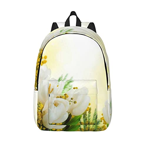 Grand sac à dos de voyage tulipes blanches finitions soignées pour ordinateur portable