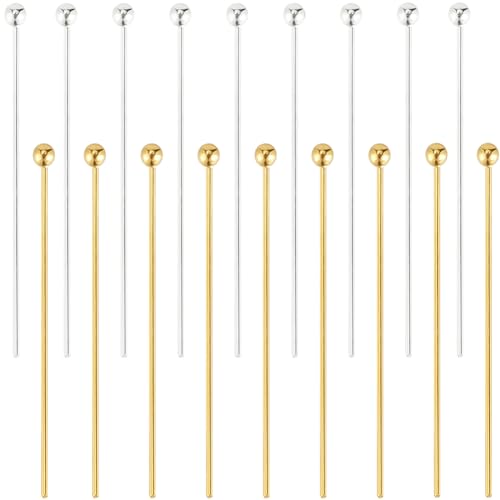 Beebeecraft 1 Box 40Pcs 2 Colors 25mm/1 Inch Ball Head Pins 18K Gold Plated Sterling Silver Bendable Headpin for Jewellery Making 24 Gauge/0.5mm
