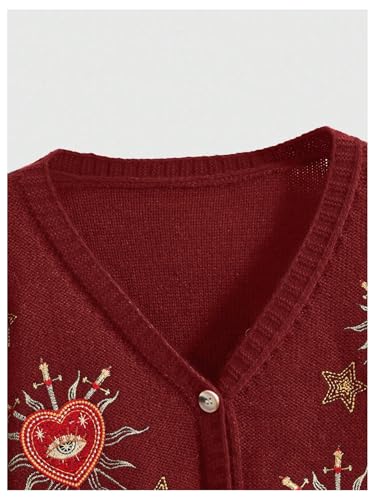Image of BEAUDRM Women's Cropped Cardigan Sweater Embroidered Cardigan Cropped Sweater Button Down Knit Top Outerwear