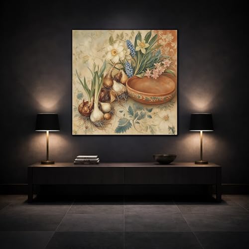 Impression sur toile bulbes de fleurs style retro chassis 3cm - 3