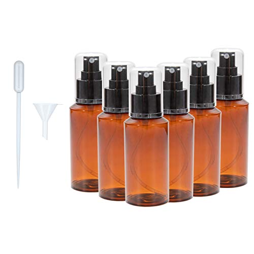 AITEE 6pcs Empty Spray Bottles with Dropper/Funnel, Amber Refillable Cosmetic Containers, Great for Essential Oils, Alcohol and Cleaning Solutions.