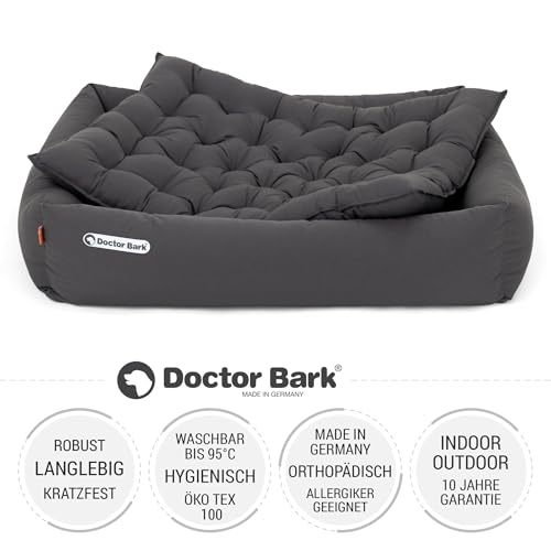 Doctor Bark Hundebett Orthopädisch - Waschbar bis 95°C, Geruchsfrei & Hygienisch - Kuscheliger Hundekorb Mittelgroße Hunde mit Hundematratze (L - 90x80 cm, Grau)