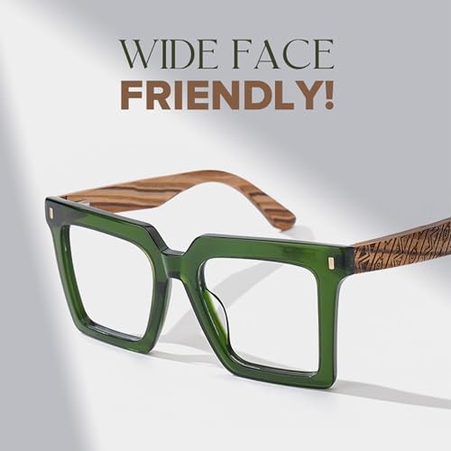 Image of Zeelool Vintage Square Wood Arm Eyeglasses Frame for Men with Non-prescription Clear Lens ZJGX320783-03 Green