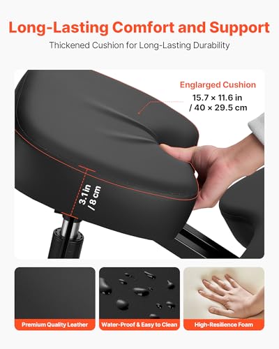 Image of VEVOR Ergonomic Kneeling Chair with Wheels, Mobile X-Shaped Posture Knee Chair with Adjustable Height & Thick Foam Cushions, Natural Relief for Neck or Back Pain for Home, Office or Meditation, Black