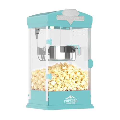 Zevemomo 8 Oz Popcorn Maker Machine, Countertop Popcorn Machines With 8 Oz Kettle Makes Up to 32 Cups, Movie Theater Popcorn Machine with Measuring Spoon 3 Pcs - Blue