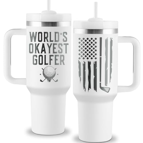 ROSTANTEN Golf Gifts for Men - Funny Golf Gifts - Cool Golfer Gift Ideas for Him, Dad, Grandpa, Husband - 40oz Travel Cup Insulated Tumbler with Handle & Straw