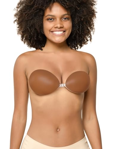 Image of Niidor Strapless Sticky Bra Adhesive & Backless Silicone Invisible Bra for Low Cut Dresses Dark Coffee