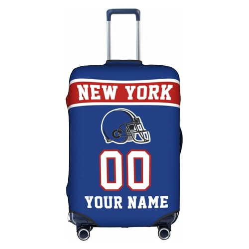 Image of Custom New York Luggage Cover Personalized Football Style Suitcase Cover with Name Number Customized Washable Elastic Sports Travel Suitcase Protector for Business Vacation Gifts