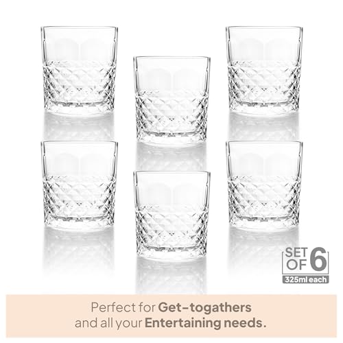 Image of CELLO Unity Whiskey Rocks Glass Set of 6 Pcs, 325 ml Transparent | Leadfree Freezer & Dishwasher Safe, Easy to Grip Toughened Glass Set For Bar, Liquor, Whiskey, Cocktail, Mocktail, Mojito & Beverages