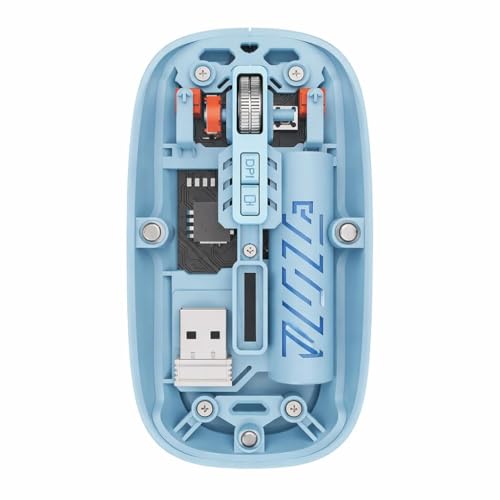 Image of PhT2102 Slim Wireless Mouse with Transparent Cover, 2.4GHz and Dual Bluetooth, Rechargeable, Adjustable DPI, LED for Laptop, PC and Tablet, Blue BTWMOUSE