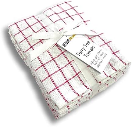 100% Natural Cotton Terry Tea Towels | Super Absorbent | Lint & Streak free | Soft Vintage Kitchen 5 Pack | Large 45 x 65cm | Heavy Duty Machine Washable | Professional Catering Dish Cloths - Blue