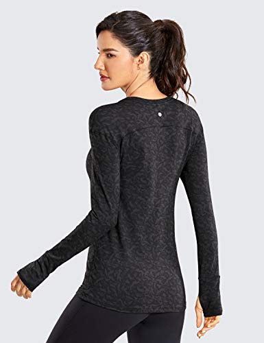 Crz Yoga Women's Long Sleeve Running Shirts With Thumbholes Stretch Breathable Athletic Base Layer Top Workout T-Shirt Leopard Multi 2 Small #TOP3