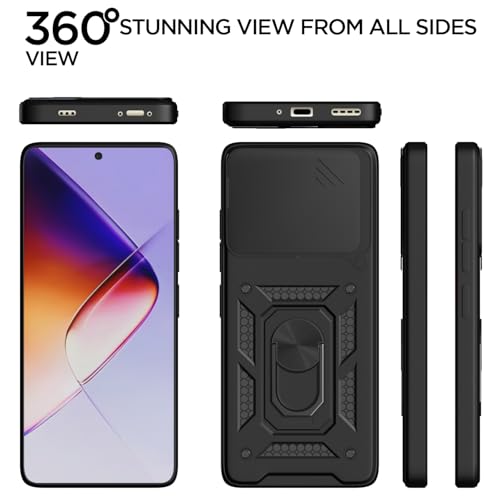 Image of Pikkme Back Cover for Infinix Note 40 Pro 5G | 360 Protection Case | Sliding Camera Shield Cover & Ring Holder Stand D10 Tough Armor Bumper Case (Black)