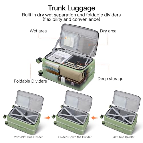 Image of Hanke Carry On Luggage 22x14x9 Airline Approved Spinner Wheels, Top Open Hard Shell Suitcases with Cup Phone Holder and Charger 20 Inch Travel Luggage, Bamboo Green, Carry On 20-Inch, Checked Luggage