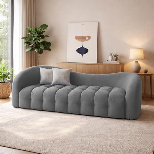 Image of Casaliving Ariana Modern Premium Boucle Fabric Sofa, Upholstered 3 Seater Sofa Set for Living Room, (Dark Grey Colour) Premium Boucle Fabric Sofa