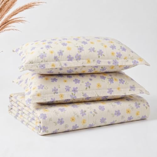 Image of SANMARINO Cloud Cotton 210 TC King Size Bedsheet with 2 Pillow Covers | Ultra Soft & Breathable | Floral Design Bedding Set | Hotel-Quality Comfort for a Luxurious Sleep | 270 x 250 cm | Lavender