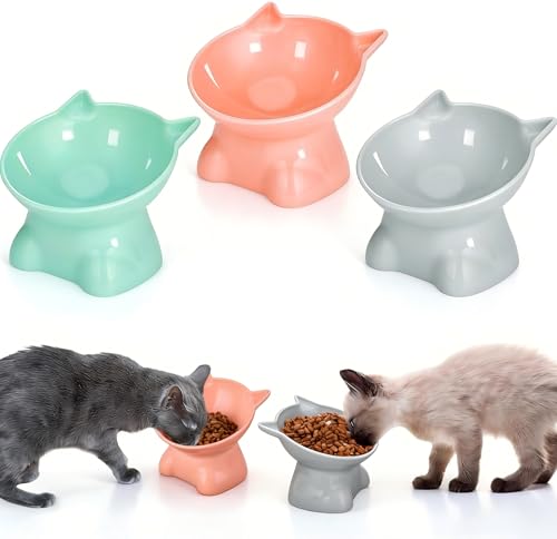 Katzennapf Erhöht 3er Set, Erhöhter Futternapf Katze mit 15° Neigung, Katzen Napfset, Katzennäpfe, Fressnapf Katze für Katzenfutter und Wasser