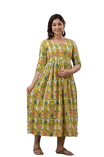 Image of The Moon Star Women's Cotton Floral Printed Anarkali Maternity Feeding Kurti | Breastfeeding Dress for Mothers | Zipper Feeding Kurti, Nursing Kurti, Comfortable and Trendy Maternity Wear