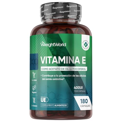 Vitamina E 400UI, 180 Cápsulas Veganas para 6 Meses - Acetato de DL-α-Tocoferol, La Vitamina E Contribuye a Proteger las Células del Estrés Oxidativo, Sin OGM