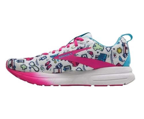 Brooks Women’s Trace 4 Neutral Running Shoe - White/Fuchsia/Blue - 9 Medium