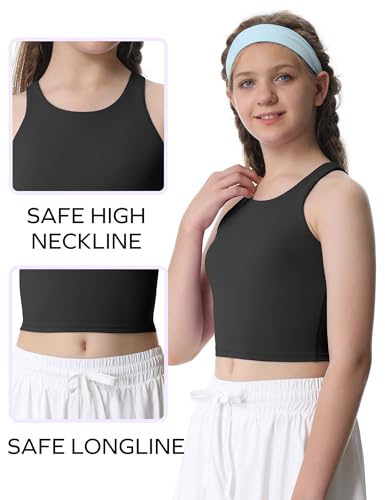Ewedoos Girls Tank Tops Double Lined Crop Tops for Kids Sleeveless High Neck Racerback Dance Tops for Girls Athletic3