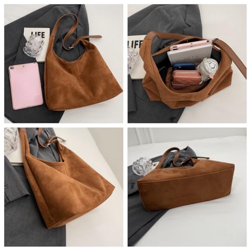Suede Tote Bag for Women Slouchy Suede Purse Retro Adjustable Handbags Trendy Office Bag4