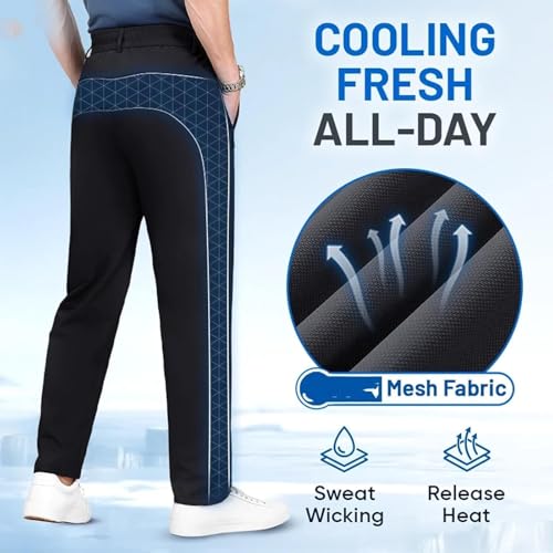 Meshirons - Ice Silk Mesh Panel Casual Pants, Linochic Mens Pants,2025 Ultra Stretch Breathable Quick Drying Pant for Over 553
