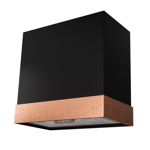 Akicon Stainless Steel Range Hood 30 inch, 3 Speed Fan with LED, Modern Box 600 CFM Hood with Powerful Motor, Wall Mount, Jet Black with Gold