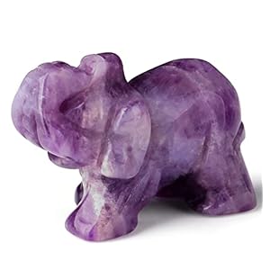 2″ Amethyst Elephant Decor Healing Crystal Cute Polished Natural Stone Hand-Carved Big Purple Sculpture Statue Figurines Gemstone Energy Hippie Home Room Office Desk Decoration Gifts for Women Men