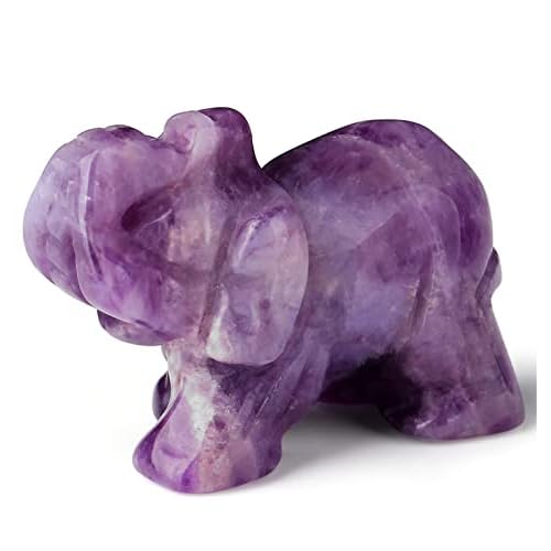 2″ Amethyst Elephant Decor Natural Healing Crystal Stones Polished Hand-Carved Gemstone Big Cute Hippie Sculpture Statue Figurines Energy Purple Home Room Office Desk Decoration Gifts for Women Men