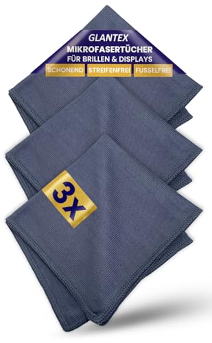 GLANTEX Lot de 3 chiffons de nettoyage pour lunettes - En microfibre - 30 x 30 cm - Qualité opticienne - Chiffons de nettoyage pour lunettes, écran et...